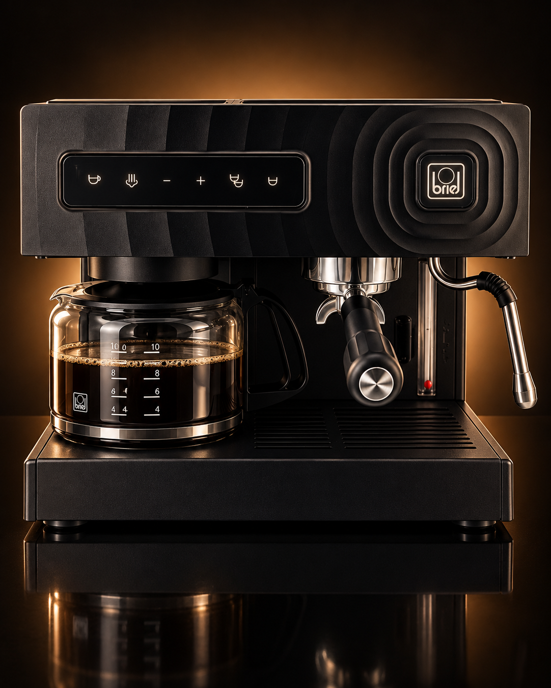 Máquina combinada Briel Mastermix Espresso & Filter preta, espresso e café de filtro, vista 4